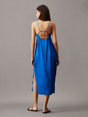 parrish blue open back midi slip dress for women calvin klein