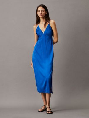 parrish blue open back midi slip dress for women calvin klein