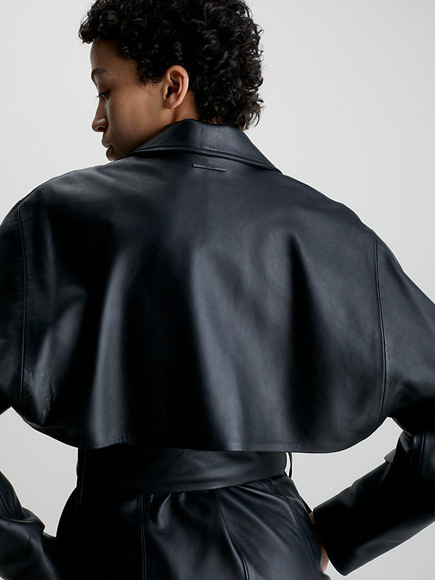 black leren tailored trenchcoat voor dames - calvin klein
