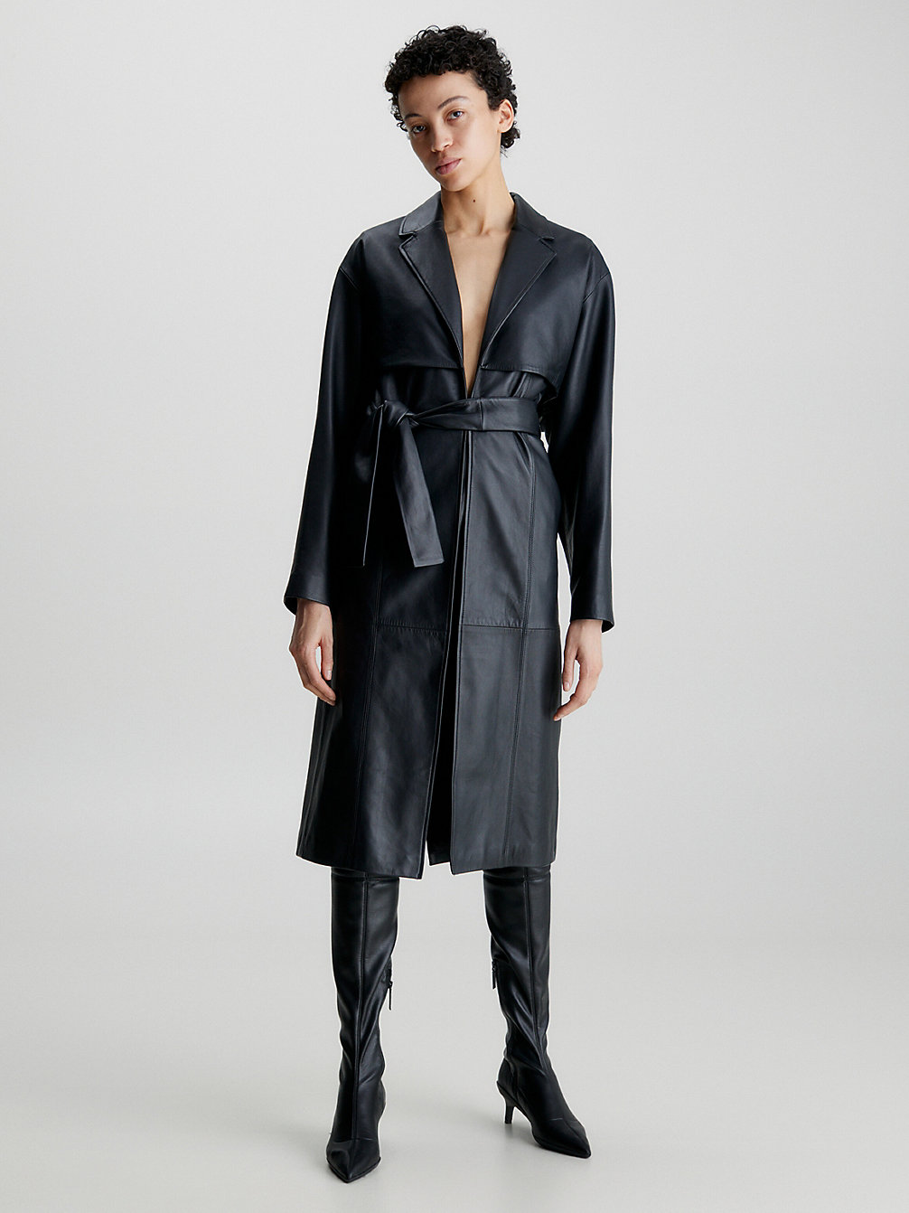 CK BLACK Taillierter Leder-Trenchcoat undefined Damen Calvin Klein
