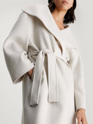 Calvin klein herringbone wool blend discount envelope collar belted wrap coat