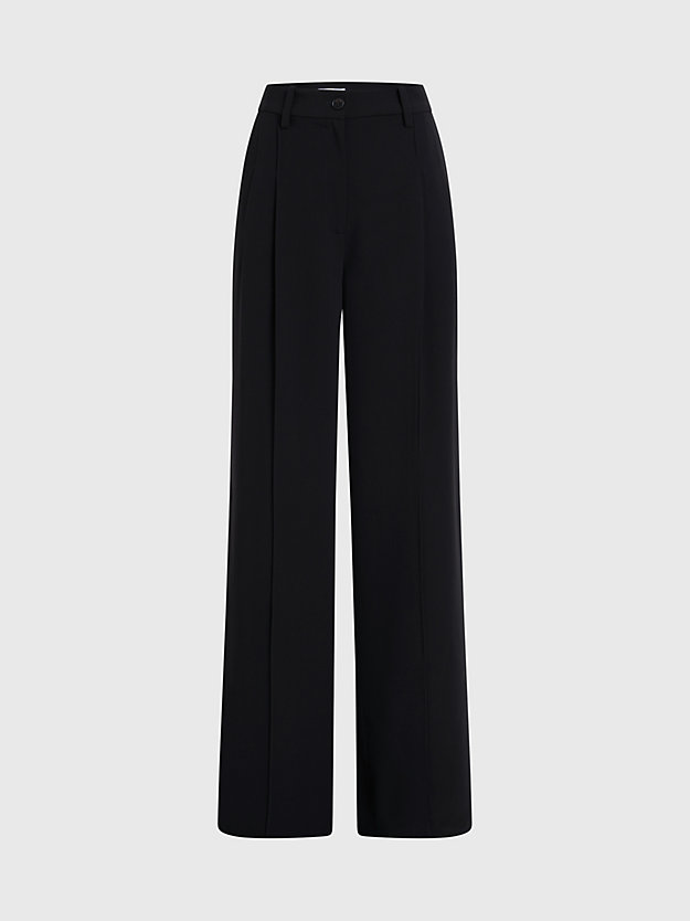 ck black soft twill wide leg trousers for women calvin klein
