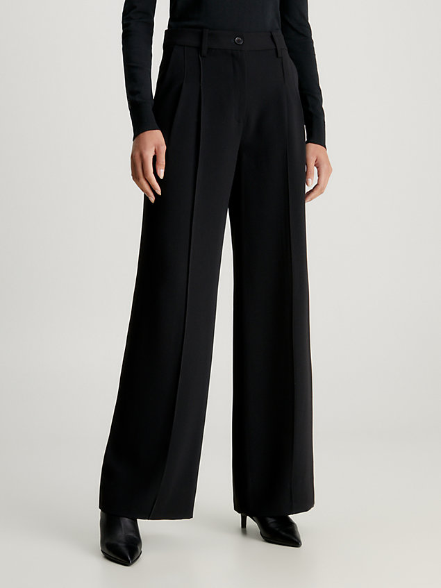 black spodnie z szerokimi nogawkami z miękkiego twillu dla kobiety - calvin klein