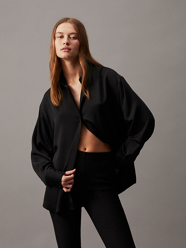 black luźna koszula z krepy dla kobiety - calvin klein