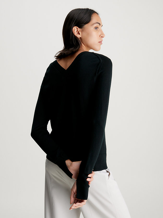 ck black pullover mit v-ausschnitt aus feiner wolle für damen - calvin klein