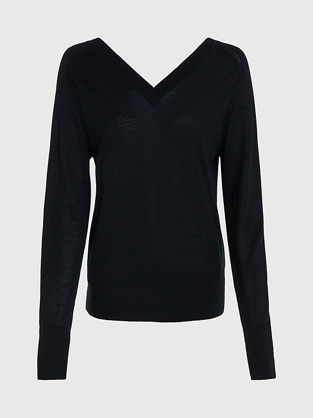 ck black fine wool v-neck jumper for women calvin klein