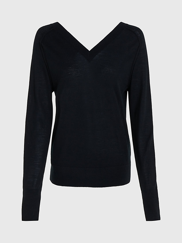 maglione con scollo a v in lana raffinata black da donna calvin klein