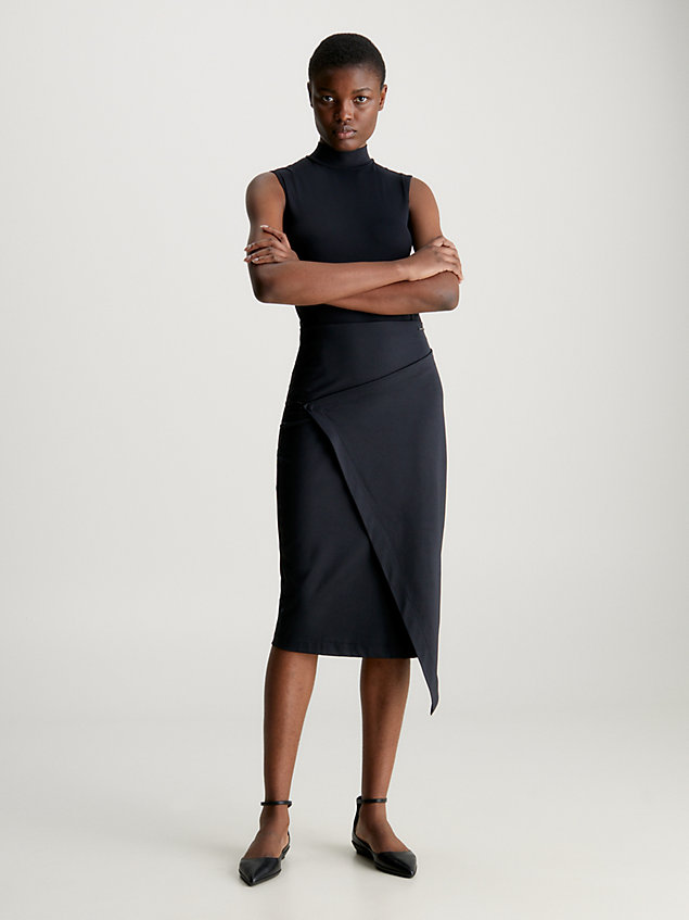 black stretch jersey midi wrap skirt for women calvin klein