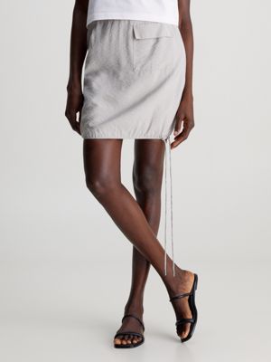 Calvin Klein Womens Striped Metallic A-Line Skirt (White/Gold, X