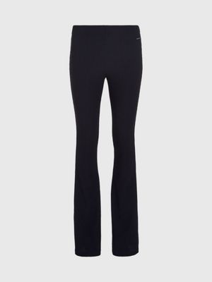 ck black slim flared textured trousers for women calvin klein