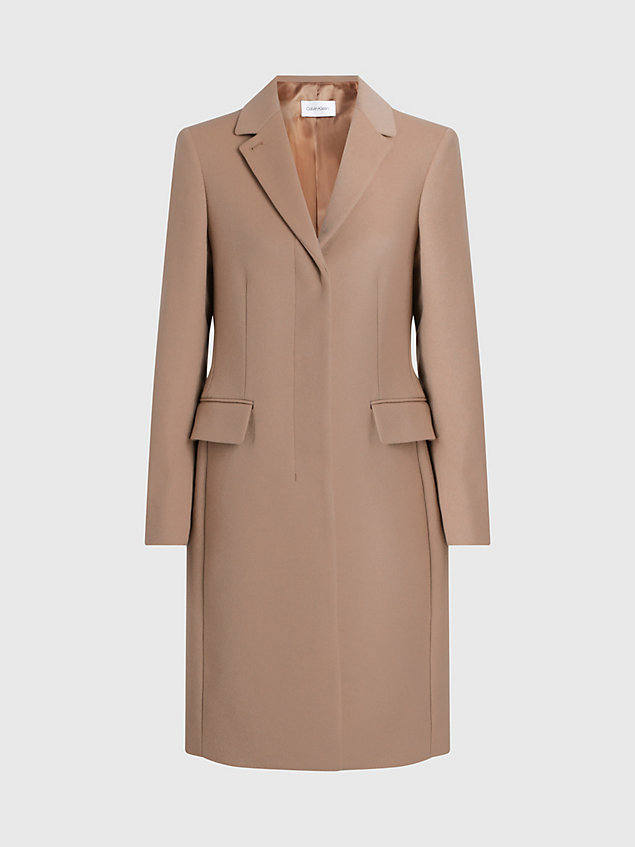 beige wełniany płaszcz dla kobiety - calvin klein