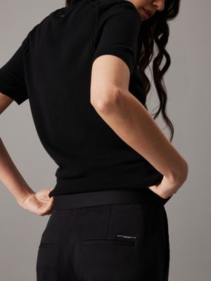 ck black slim gabardine ankle trousers for women calvin klein