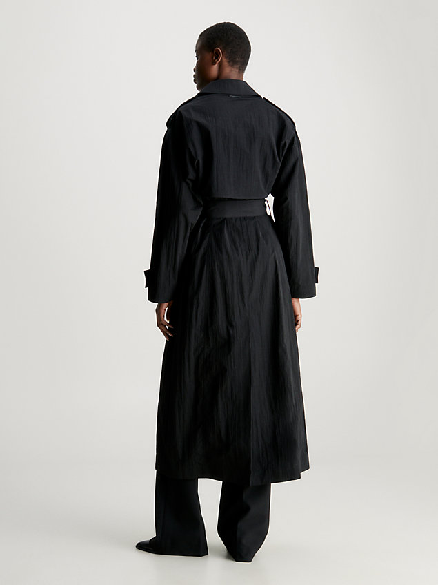 black oversized crinkle nylon trench coat for women calvin klein