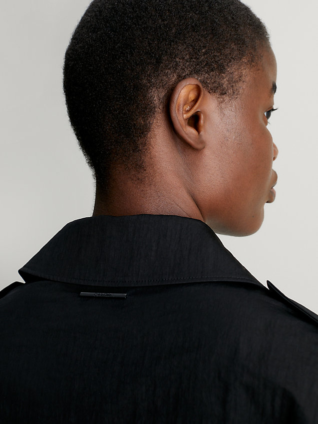 black oversized crinkle nylon trench coat for women calvin klein