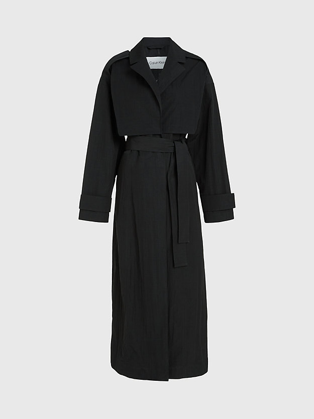 ck black oversized crinkle nylon trench coat for women calvin klein