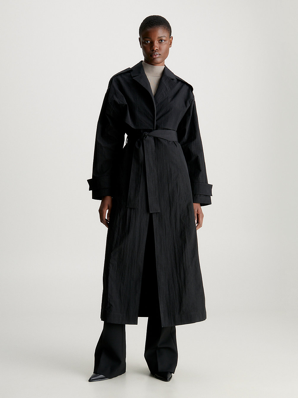 CK BLACK > Oversized Trenchcoat Aus Nylon Im Knitter-Look > undefined Damen - Calvin Klein