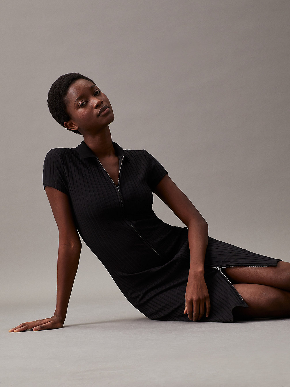 CK BLACK Schmales, Geripptes Kleid Mit Reißverschluss undefined Damen Calvin Klein