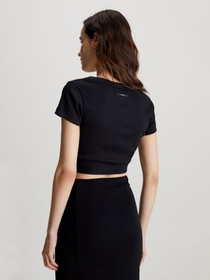 ck black slim cropped ribbed top for women calvin klein