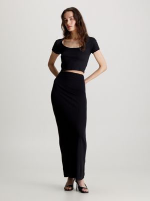 ck black slim cropped ribbed top for women calvin klein