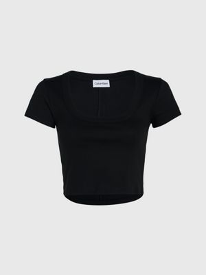 ck black slim cropped ribbed top for women calvin klein