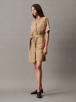 Oversized Linen Belted Shift Dress Calvin Klein K20K206947PBS