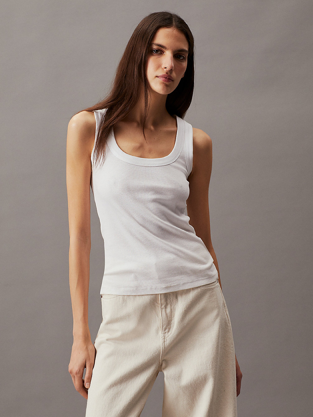 BRIGHT WHITE Slim Ribbed Tank Top undefined Women Calvin Klein