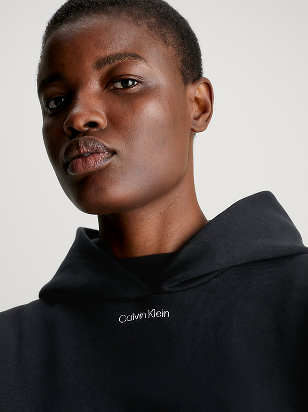 black relaxed cotton terry hoodie for women calvin klein