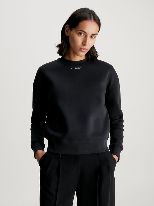 ck black relaxed cotton terry sweatshirt for women calvin klein