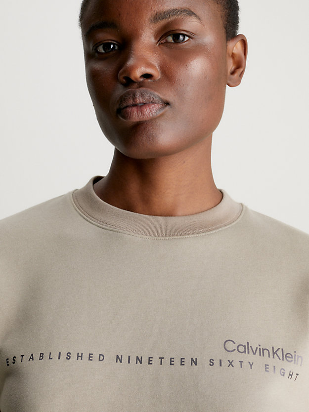 neutral taupe relaxed logo sweatshirt for women calvin klein