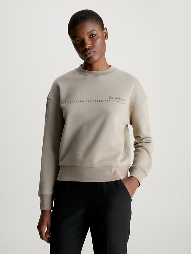 khaki relaxed logo sweatshirt for women calvin klein