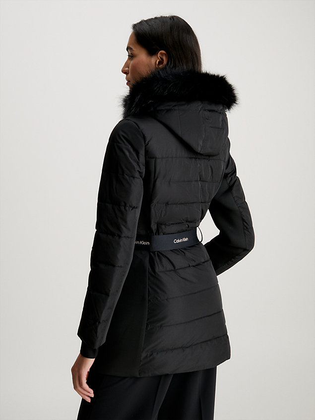 black slim scuba belted coat for women calvin klein