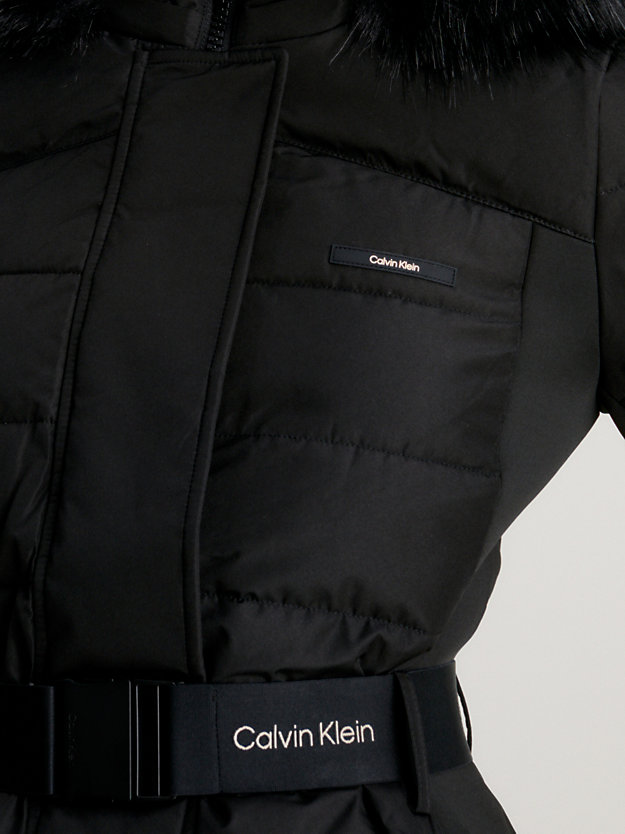 ck black slim scuba belted coat for women calvin klein
