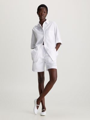 bright white relaxed viscose linen shorts for women calvin klein