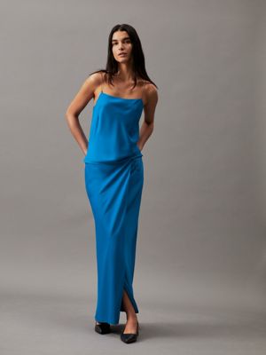 parrish blue crepe maxi wrap skirt for women calvin klein