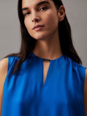 parrish blue keyhole neckline blouse for women calvin klein