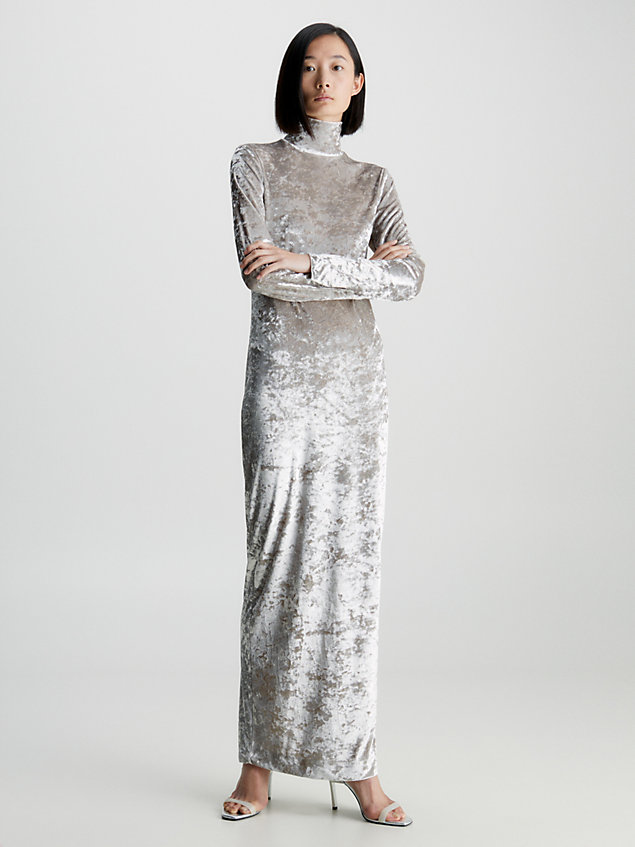 grey aksamitna sukienka z półgolfem dla kobiety - calvin klein