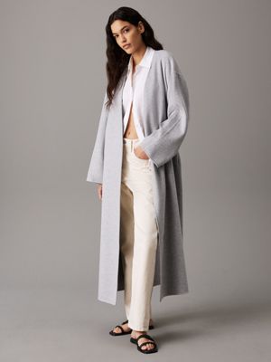 grey oversized double face wool coat for women calvin klein