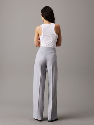 pale grey heather wool blend straight trousers for women calvin klein