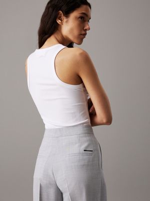 pale grey heather wool blend straight trousers for women calvin klein