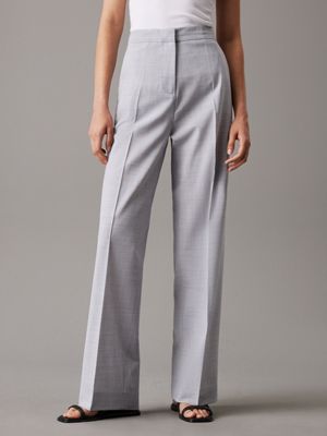 grey wool blend straight trousers for women calvin klein