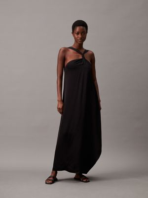 black relaxed knot detail dress for women calvin klein