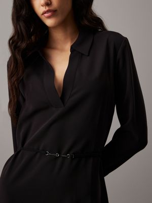 ck black relaxed twill shirt dress for women calvin klein