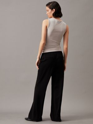 ck black wide leg twill trousers for women calvin klein