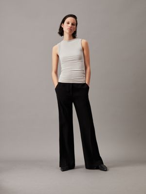 ck black wide leg twill trousers for women calvin klein