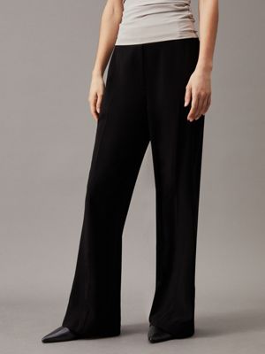 black wide leg twill trousers for women calvin klein