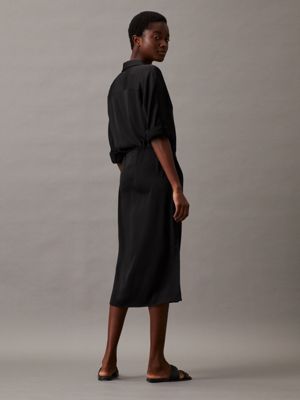 ck black relaxed midi shirt dress for women calvin klein