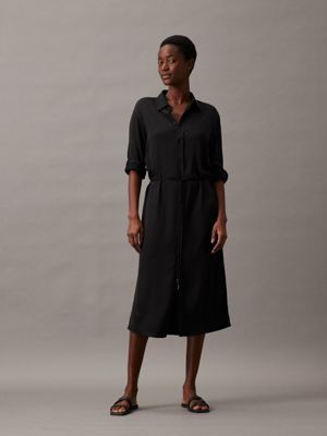 black relaxed midi shirt dress for women calvin klein