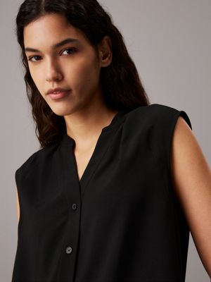 ck black collarless sleeveless blouse for women calvin klein