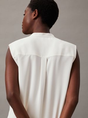 egret collarless sleeveless blouse for women calvin klein