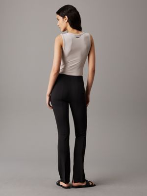 ck black slim flared knit trousers for women calvin klein